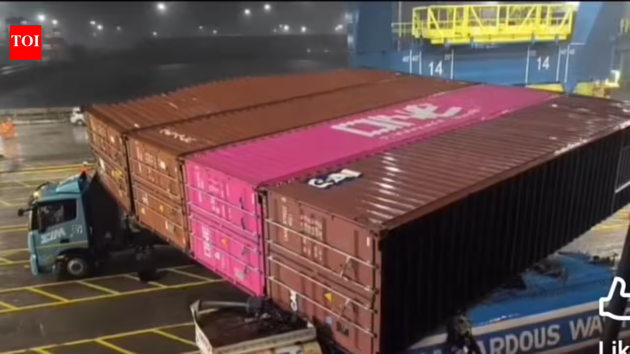 Containers stacked on shipping vessel fall on 2 trucks at JNPA terminal amid heavy rain; one worker killed, another injured | Mumbai News