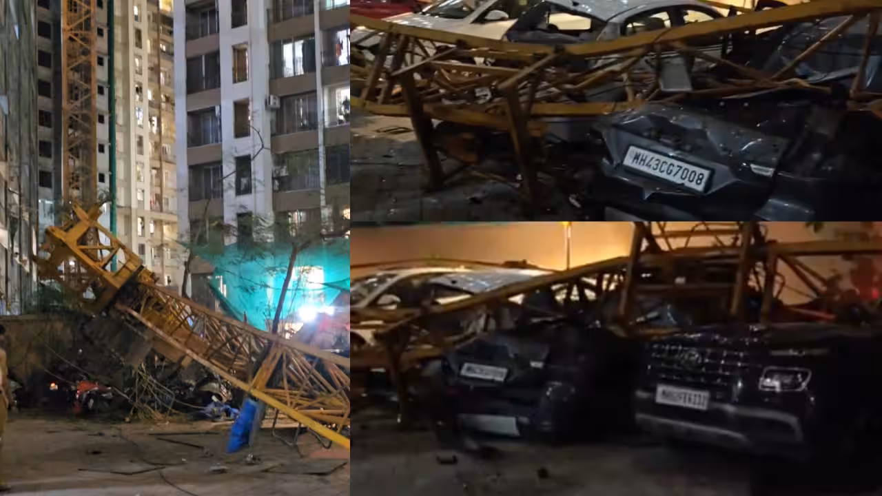 1 dead, several vehicles crushed after crane collapses from high-rise in Mumbai’s Mira Road | Mumbai News